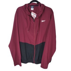 Reebok Mens Sz XL Red Black Solid Long Sleeve Full Zip Hooded Training Jacket